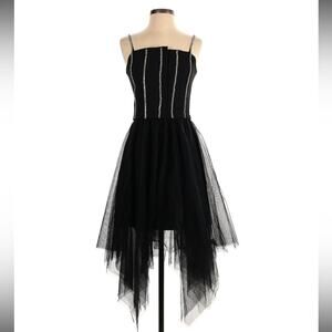 JZ Boutique rhinestone and tulle cocktail little black dress, XS